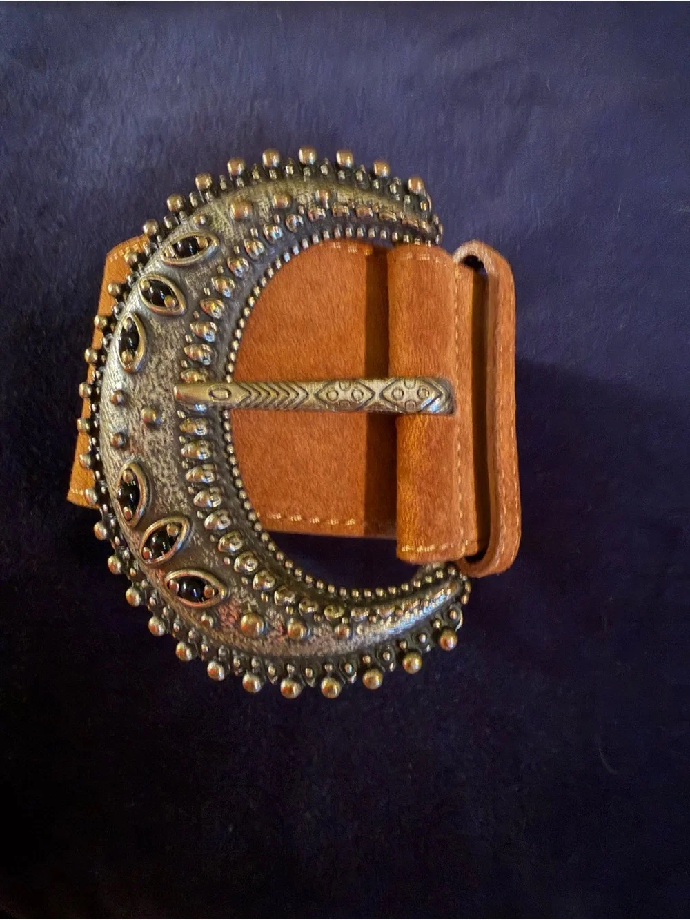 Sezane Louve Tan Suede Belt with Ornate Silver-Tone Buckle